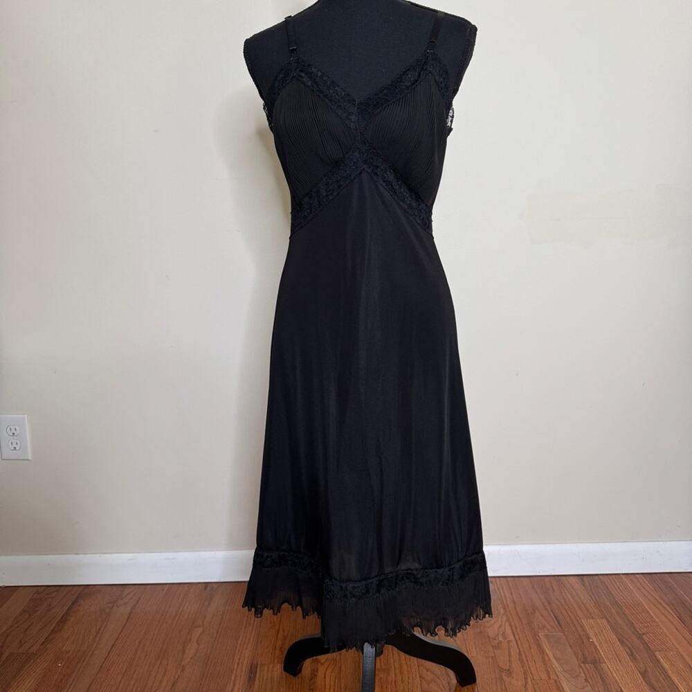 Vintage 1940s Stephenie Black Chiffon Slip Dress Rare Size - Picture 1 of 9